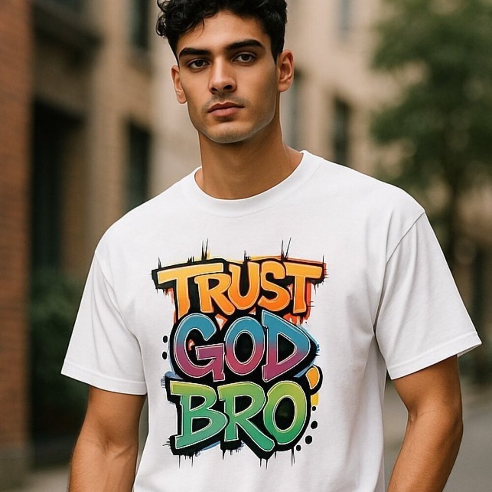 Trust GOD Bro Men's Graffiti Style T-shirt Christian Jesus Christ Shirt